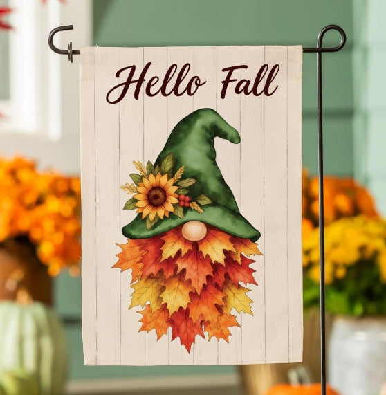 Leaf Gnome Burlap Garden Flag