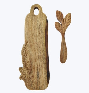 Acacia Wood Charcuterie board with leaf design spreader