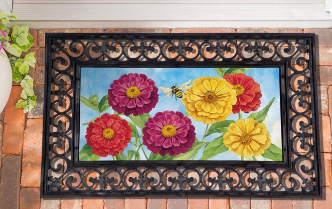 Multi color Zinnias and Bees Sassafras Switch Mat