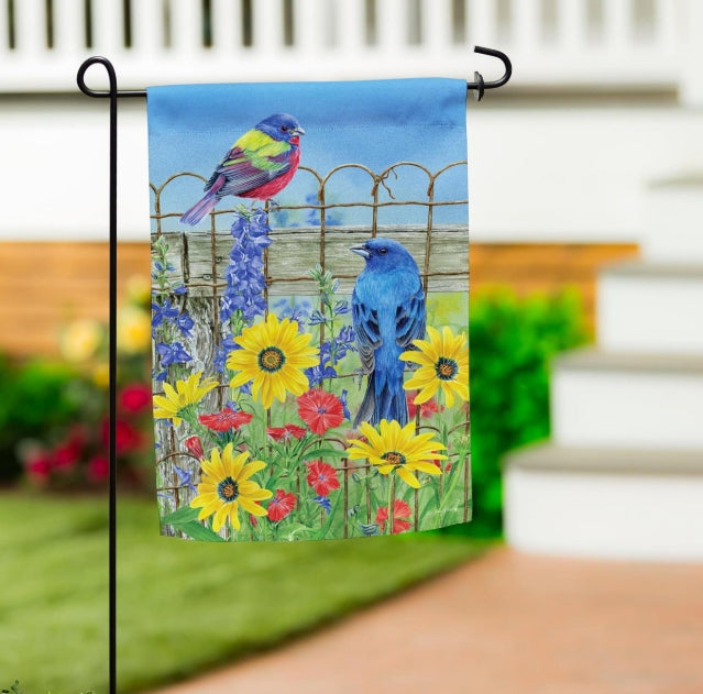 Colorful Songbird Fence Suede Garden Flag