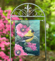 Goldfinch on Hollyhocks Suede Garden Flag