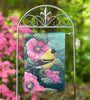 Goldfinch on Hollyhocks Suede Garden Flag