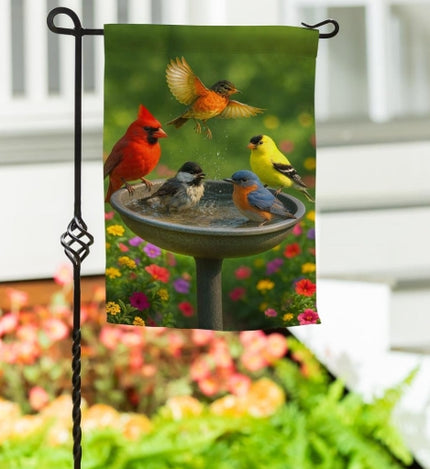 Bathing Birds Suede Garden Flag