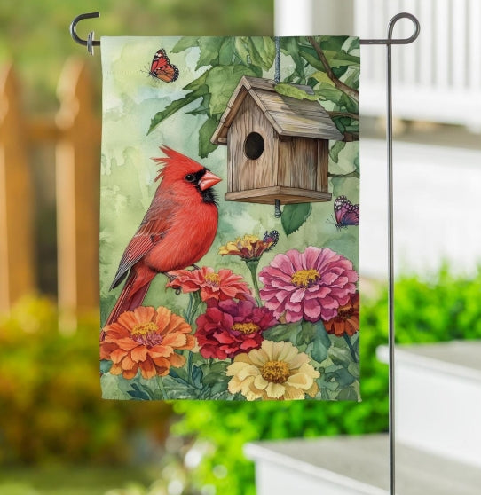 Spring Cardinal Time Suede Garden Flag