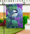 Chickadee on Lilac Suede Garden Flag