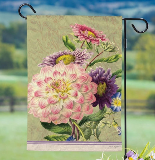 Vintage Cream Florals Moire Garden Flag