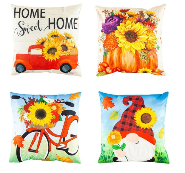 Interchangeable Pillow Cover Set of 4, Sunflowers