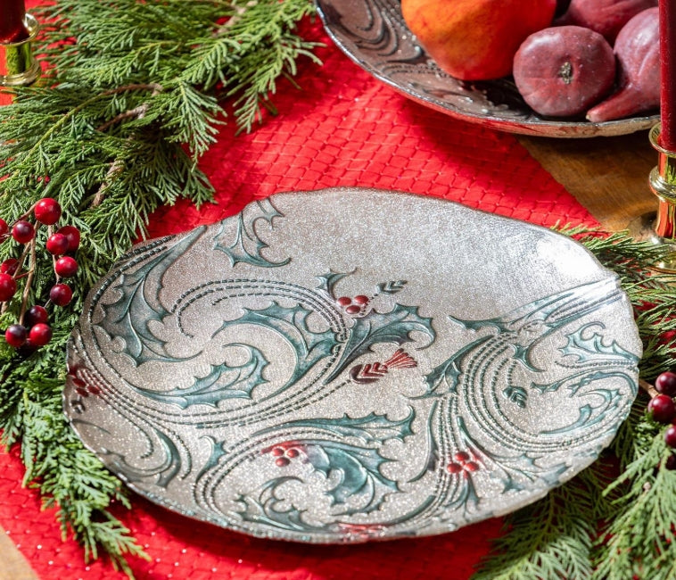 Joyful Traditions Plate Glass Holly Serving Plate, 12.5