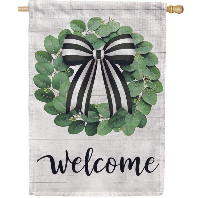 Eucalyptus Leaves Wreath Burlap Garden Flag