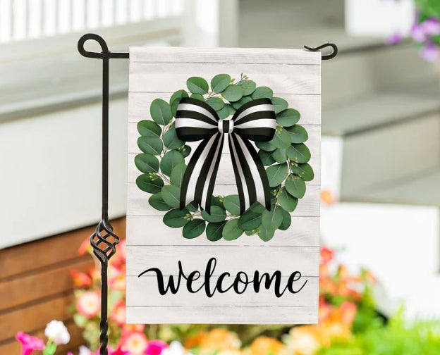 Eucalyptus Leaves Wreath Burlap Garden Flag
