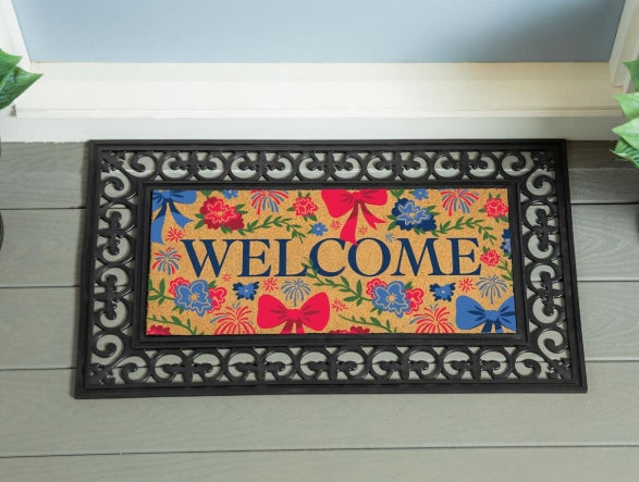 American Classic Red White & Bows Flocked Coir Sassafras Switch Mat, 