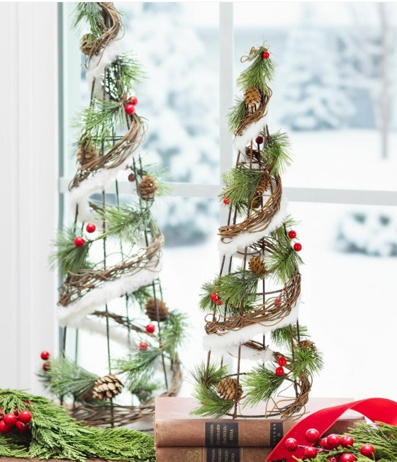Snowbirds Faux Floral Table Décor, Wood & Berry Table Top Tree, 21