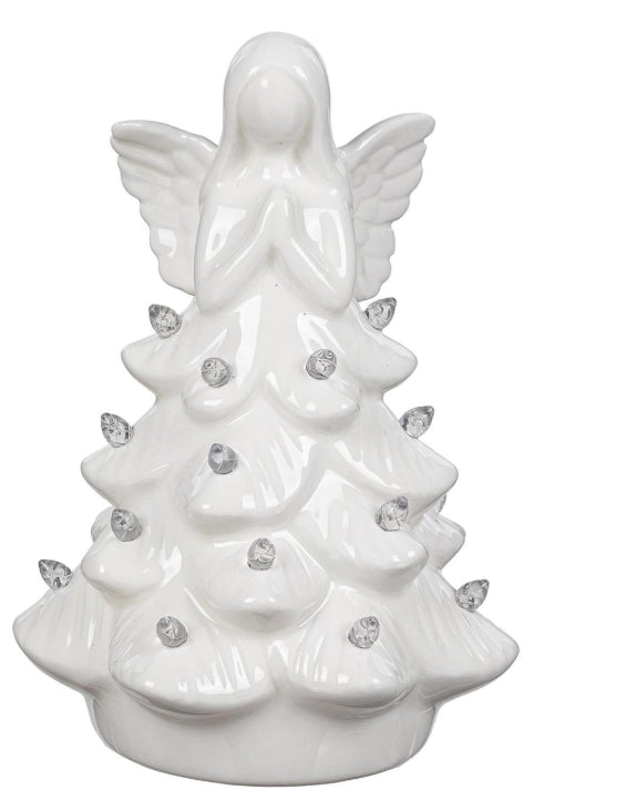 LED Table Decor Ceramic Angel Tree, 7.25