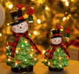 LED Table Decor Ceramic Snowman with Christmas Tree Body and Cardinals