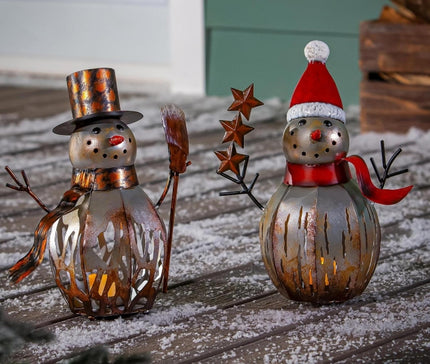 Metal Snowman Garden candle holders