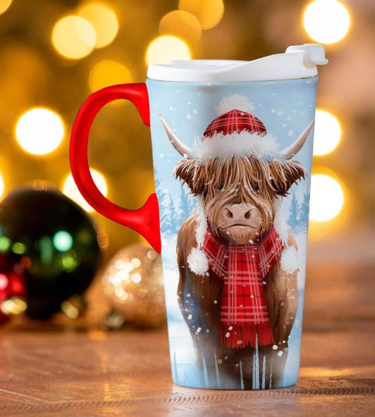 Christmas Highland Cow Travel Mug
