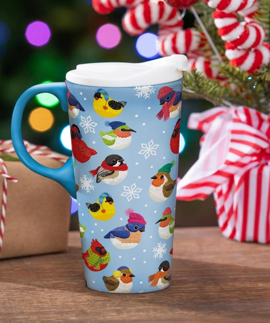 Christmas Portly Birds Travel Mug