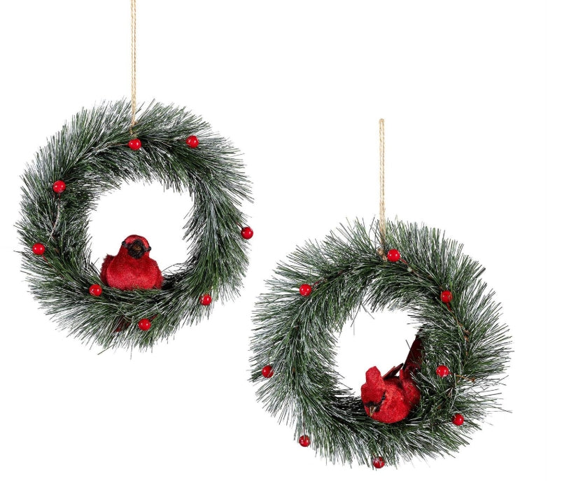 Natural Fiber Cardinal on Artificial Wreath