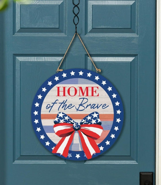 Home of the Brave Wooden Door Sign