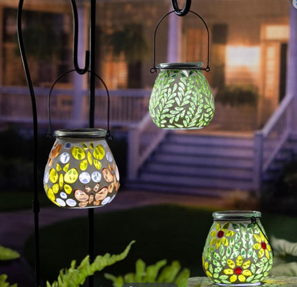 Mosaic Glass Floral Solar Lantern