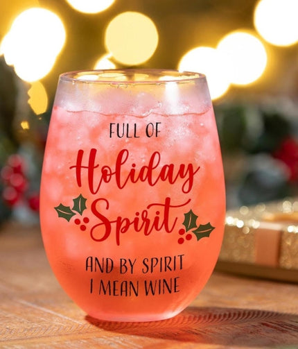 Holiday Sprit Stemless Wine Glass