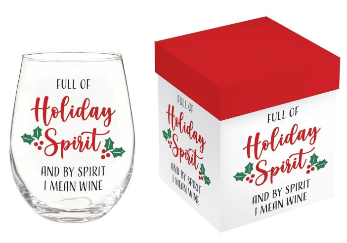 Holiday Sprit Stemless Wine Glass