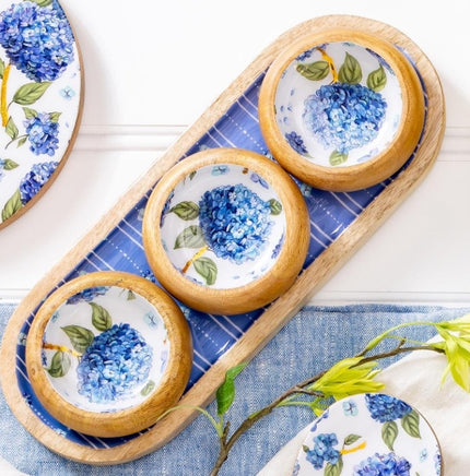 Wood Server with Bowls, Hydrangea