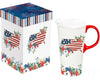 Red, White, & Bloom Ceramic Travel mug, Blooming USA, 17oz, Gift Box