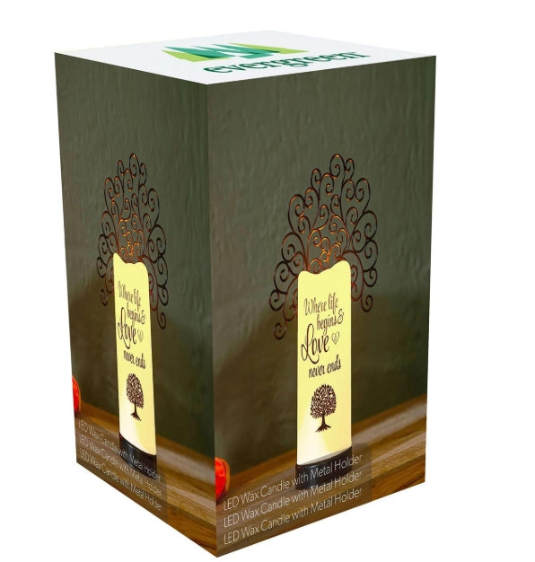 Tree LED Wax Candle with Metal Holder Set