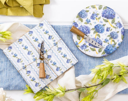 Wooden Cheese Board with Knife, Hydrangea,