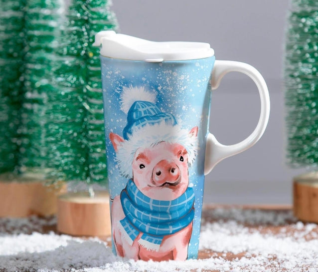 Christmas Pig Travel Mug, 17oz, Gift Box