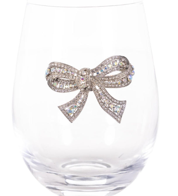 Stemless Wine Glass with Bejeweled Bow  17oz