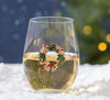 Christmas Stemless Wine Glass with Bejeweled Wreath  17oz