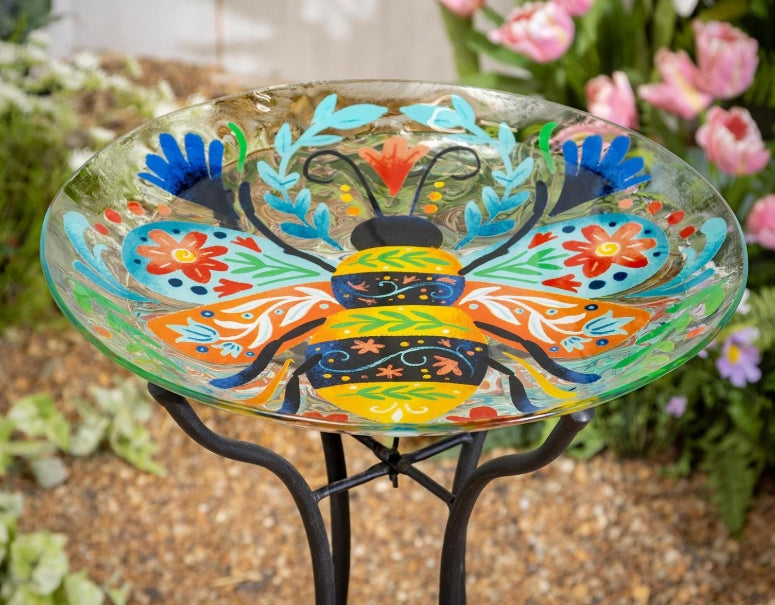 Folk Art Bumblebee birdbath