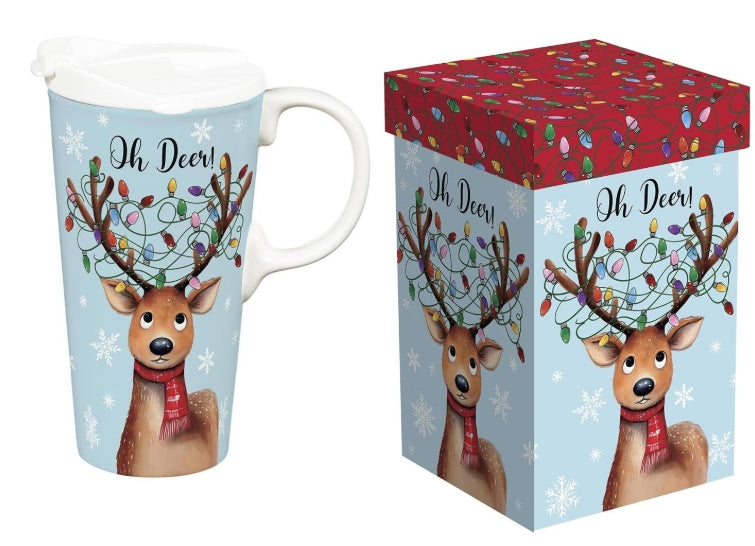 Christmas Ceramic Travel Mug, Funny Deer