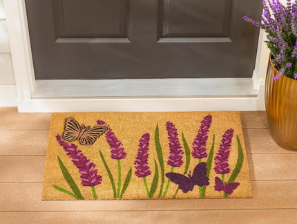 Lavender Field of Dreams Coir Mat with Rubber Embossed Butterfly