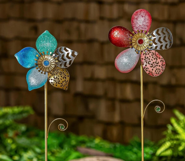Metal Metallic Flower Garden Stake