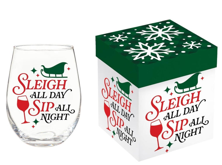 Christmas Stemless Wine Glass 