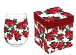 Christmas Stemless wing glass Poinsettia