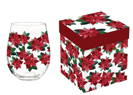 Christmas Stemless wing glass Poinsettia