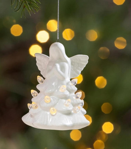Ceramic LED Angel Tree Ornament, 4.25