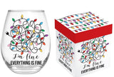 Christmas Stemless Wine Glass, It's Fine, 17oz, Gift Box