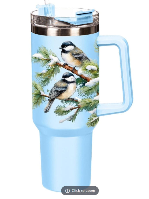 Christmas Tumbler Chickadees