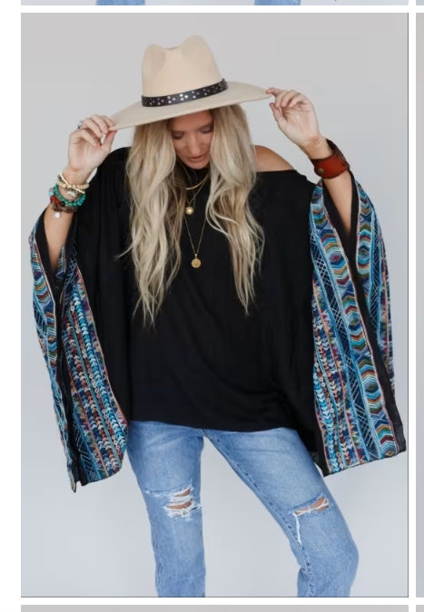 Embroidered Sleeve Poncho