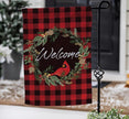 Welcoming Cardinal Wreath Burlap Flag