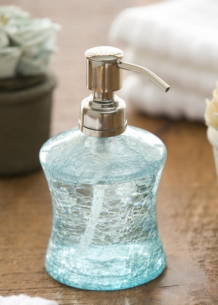 Crackle Glass Soap Pump, Blue