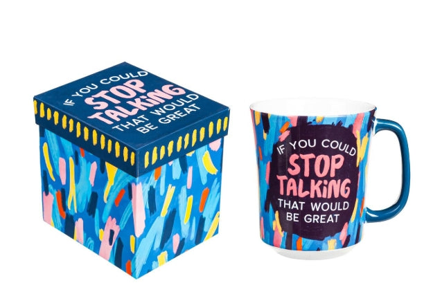 Humorous Ceramic Coffee Cup, Stop Talking, 14oz, Gift Box