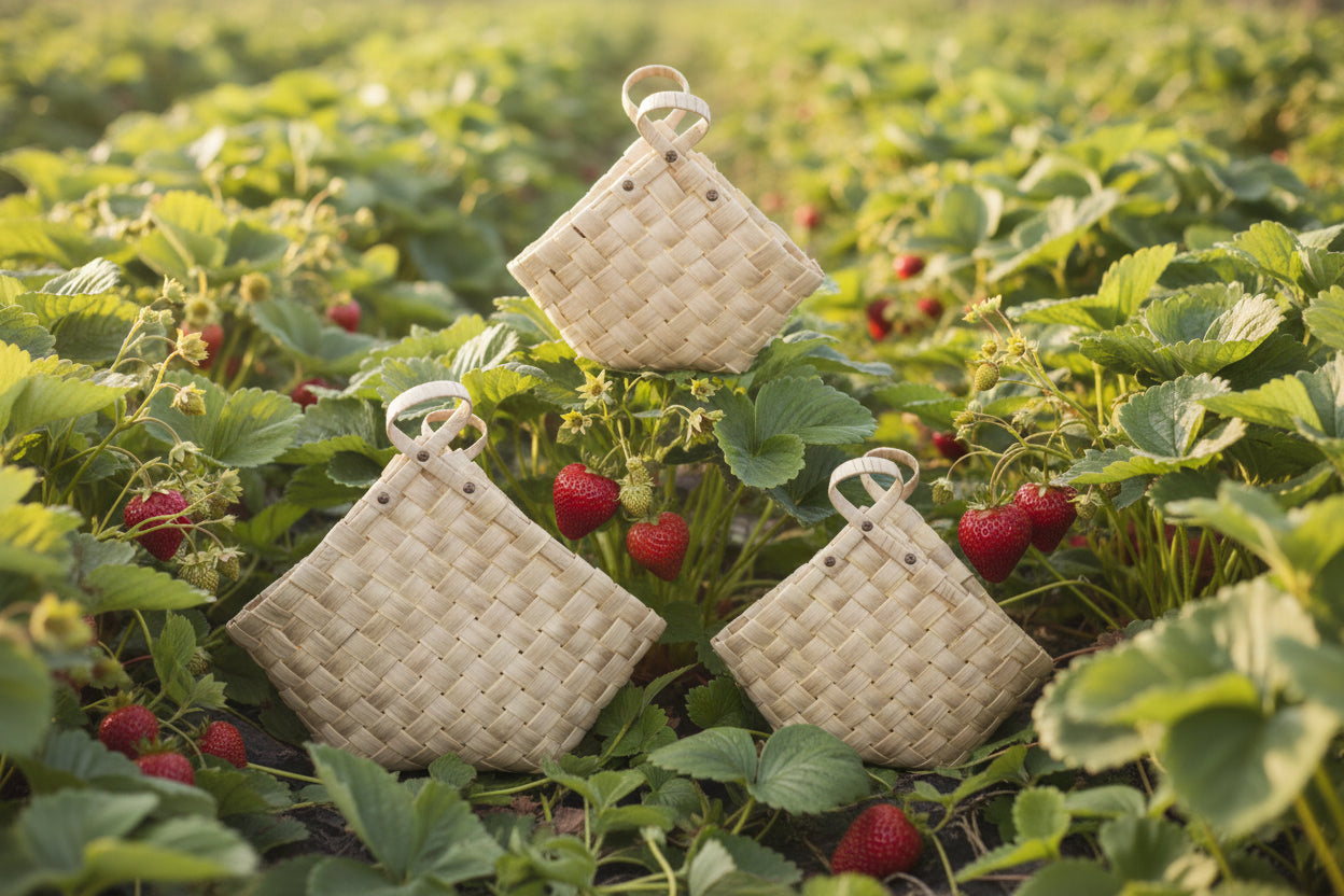 Wooden weaved handle basket