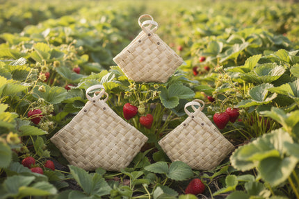 Wooden weaved handle basket