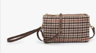 Houndstooth and Vegan Leather Crossbody Handbag